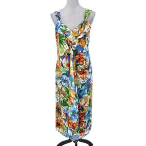 Lane Bryant Dress Womens 16 Blue White Floral Print Lined Side Zip Midi Beach